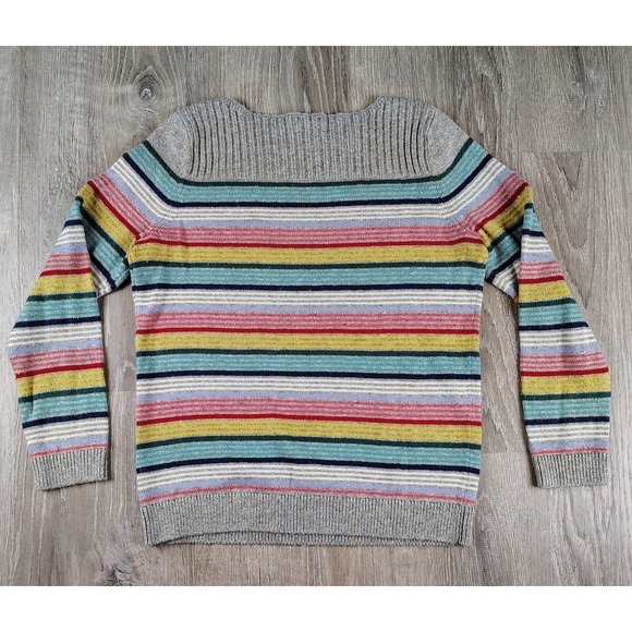 Talbots Petites Rainbow Stripe Sweater Womens Mp Gray Boatneck Cashmere Blend - Picture 2 of 7